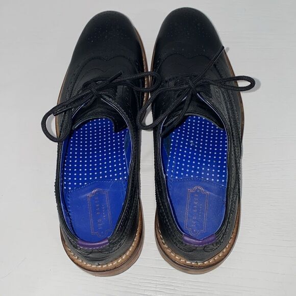 Ted Baker Guri 7 Black Oxford Brogue Shoes With Stacked Block Heel Men's Size 8 - Picture 5 of 16